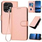 For Tecno Spark Go 2024 YX0070 Carbon Fiber Buckle Leather Phone Case with Lanyard(Pink) - 1