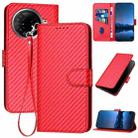 For Tecno Camon 30 Pro YX0070 Carbon Fiber Buckle Leather Phone Case with Lanyard(Red) - 1