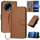 For Tecno Camon 30 Pro YX0070 Carbon Fiber Buckle Leather Phone Case with Lanyard(Coffee) - 1