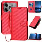 For Tecno Pova 6 Pro YX0070 Carbon Fiber Buckle Leather Phone Case with Lanyard(Red) - 1