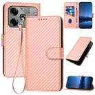 For Tecno Pova 6 Pro YX0070 Carbon Fiber Buckle Leather Phone Case with Lanyard(Pink) - 1