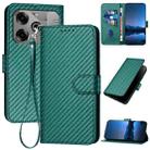 For Tecno Pova 6 Pro YX0070 Carbon Fiber Buckle Leather Phone Case with Lanyard(Dark Green) - 1