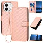 For Tecno Pova 6 Neo 5G / Spark 30 5G YX0070 Carbon Fiber Buckle Leather Phone Case with Lanyard(Pink) - 1