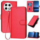 For Tecno Spark 30 Pro 4G YX0070 Carbon Fiber Buckle Leather Phone Case with Lanyard(Red) - 1