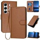 For Tecno Camon 40 4G YX0070 Carbon Fiber Buckle Leather Phone Case with Lanyard(Coffee) - 1