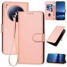 For Tecno Camon 40 Premier YX0070 Carbon Fiber Buckle Leather Phone Case with Lanyard(Pink) - 1