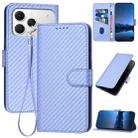 For Tecno Spark 40 4G YX0070 Carbon Fiber Buckle Leather Phone Case with Lanyard(Light Purple) - 1