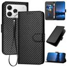 For Tecno Spark 40 4G YX0070 Carbon Fiber Buckle Leather Phone Case with Lanyard(Black) - 1