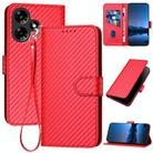 For Infinix Hot 30 YX0070 Carbon Fiber Buckle Leather Phone Case with Lanyard(Red) - 1