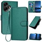 For Infinix Hot 30 YX0070 Carbon Fiber Buckle Leather Phone Case with Lanyard(Dark Green) - 1