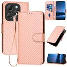 For Infinix Hot 40 / Hot 40 Pro 4G YX0070 Carbon Fiber Buckle Leather Phone Case with Lanyard(Pink) - 1