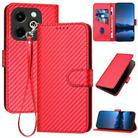 For Infinix Hot 40i YX0070 Carbon Fiber Buckle Leather Phone Case with Lanyard(Red) - 1