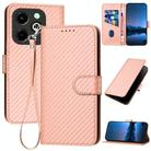 For Infinix Hot 40i YX0070 Carbon Fiber Buckle Leather Phone Case with Lanyard(Pink) - 1