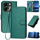 For Infinix Hot 40i YX0070 Carbon Fiber Buckle Leather Phone Case with Lanyard(Dark Green) - 1