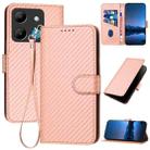 For Infinix Smart 7 YX0070 Carbon Fiber Buckle Leather Phone Case with Lanyard(Pink) - 1