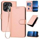 For Infinix Smart 8 YX0070 Carbon Fiber Buckle Leather Phone Case with Lanyard(Pink) - 1