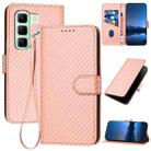 For Infinix Hot 50 4G YX0070 Carbon Fiber Buckle Leather Phone Case with Lanyard(Pink) - 1