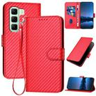 For Infinix Hot 50 5G YX0070 Carbon Fiber Buckle Leather Phone Case with Lanyard(Red) - 1