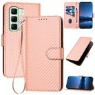 For Infinix Hot 50 5G YX0070 Carbon Fiber Buckle Leather Phone Case with Lanyard(Pink) - 1