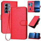 For Infinix Hot 50 Pro+ 4G YX0070 Carbon Fiber Buckle Leather Phone Case with Lanyard(Red) - 1