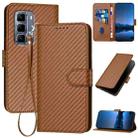 For Infinix Hot 50 Pro+ 4G YX0070 Carbon Fiber Buckle Leather Phone Case with Lanyard(Coffee) - 1