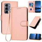 For Infinix Hot 50 Pro+ 4G YX0070 Carbon Fiber Buckle Leather Phone Case with Lanyard(Pink) - 1