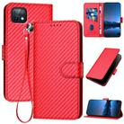 For Infinix Hot 10i YX0070 Carbon Fiber Buckle Leather Phone Case with Lanyard(Red) - 1