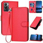 For Infinix Hot 12i YX0070 Carbon Fiber Buckle Leather Phone Case with Lanyard(Red) - 1