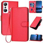 For Infinix Hot 20 4G YX0070 Carbon Fiber Buckle Leather Phone Case with Lanyard(Red) - 1