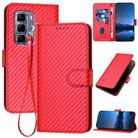 For Infinix Hot 50 Pro 4G YX0070 Carbon Fiber Buckle Leather Phone Case with Lanyard(Red) - 1