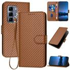 For Infinix Hot 50 Pro 4G YX0070 Carbon Fiber Buckle Leather Phone Case with Lanyard(Coffee) - 1