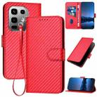 For Infinix Note 50 Pro+ YX0070 Carbon Fiber Buckle Leather Phone Case with Lanyard(Red) - 1