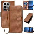 For Infinix Note 50 Pro+ YX0070 Carbon Fiber Buckle Leather Phone Case with Lanyard(Coffee) - 1