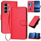 For Infinix Hot 60 5G / Hot 60i 4G YX0070 Carbon Fiber Buckle Leather Phone Case with Lanyard(Red) - 1