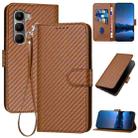 For Infinix Hot 60 5G / Hot 60i 4G YX0070 Carbon Fiber Buckle Leather Phone Case with Lanyard(Coffee) - 1