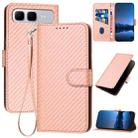 For Infinix Smart 10 Plus 4G YX0070 Carbon Fiber Buckle Leather Phone Case with Lanyard(Pink) - 1