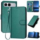 For Infinix Smart 10 Plus 4G YX0070 Carbon Fiber Buckle Leather Phone Case with Lanyard(Dark Green) - 1