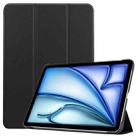 For iPad Air 13 2024 Custer Pure Color 3-Fold Holder Smart Leather Tablet Case(Black) - 1