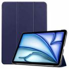 For iPad Air 13 2024 Custer Pure Color 3-Fold Holder Smart Leather Tablet Case(Dark Blue) - 1