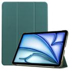 For iPad Air 13 2024 / 2025 Custer Pure Color 3-Fold Holder Smart Leather Tablet Case(Dark Green) - 1