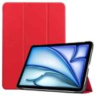 For iPad Air 11 2024 Custer Pure Color 3-Fold Holder Smart Leather Tablet Case(Red) - 1