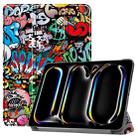 For iPad Pro 13 2024 Custer Painted 3-Fold Holder Smart Leather Tablet Case(Graffiti) - 1