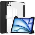 For iPad Air 13 2024 Pure Color 3-fold Clear TPU Smart Leather Tablet Case(Black) - 1