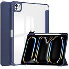 For iPad Pro 13 2024 Pure Color 3-fold Clear TPU Smart Leather Tablet Case(Dark Blue) - 1