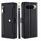 For Google Pixel 9 Sheep Texture Cross-body Zipper Wallet Leather Phone Case(Black) - 1