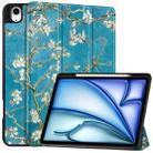 For iPad Air 13 2024 Custer Painted 3-Fold Holder Smart Leather Tablet Case with Pen Tray(Apricot Flower) - 1