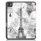 For iPad Pro 13 2024 Custer Painted 3-Fold Holder Smart Leather Tablet Case with Pen Tray(Eiffel Tower) - 3
