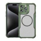 For iPhone 15 Pro Carbon Fiber Texture MagSafe Translucent Phone Case(Green) - 1