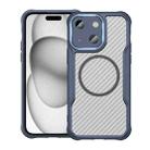 For iPhone 15 Plus / 14 Plus Carbon Fiber Texture MagSafe Translucent Phone Case(Blue) - 1
