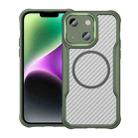 For iPhone 14 / 13 Carbon Fiber Texture MagSafe Translucent Phone Case(Green) - 1